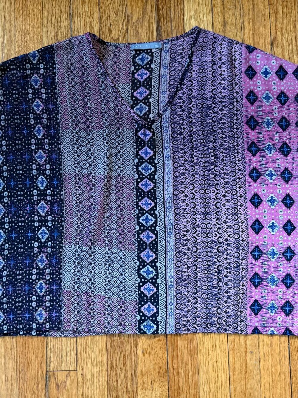 Octavia Boho Print Flowy Poncho Top in Pink/Blue/Gray, Size Small
